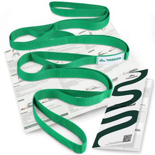 Trideer Stretching Strap with Loops & Leg Lifter, Non-Elastic PT-Style Physical Therapy Strap for Knee Replacement Rehab, Hamstring, Calf & Back Stretcher Mobility, Hip, Shoulder & Yoga - color: Green