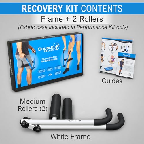 DoubleUP Roller D2 Leg & Arm Massager, Metal Frame + 2 Rollers, White | 3X Lever-Action Pressure Control. 2 Quick-Change Rollers. For IT Bands, Calves, Quads, Hamstrings, Thighs, Arms. - color: White