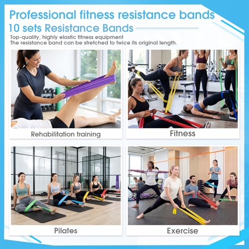 50 Pcs Bulk Yoga Resistance Bands Set for Working Out, Professional Exercise Elastic Stretch Bands with Storage Bag, for Fitness Yoga Pilates Strength Training, Physical Home Gym