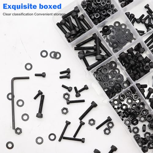 mxuteuk 540PCS M2 M3 Metric Screws Assortment Set Suitable for 3D Printer DIY,Hex Socket Head Cap Screws Bolts Nuts Kit,12.9 Grade Alloy Steel Black Zinc Plated Assorted Screws with Hex Wrench - size: 540PCS M2 M3, style: Hex Socket Head