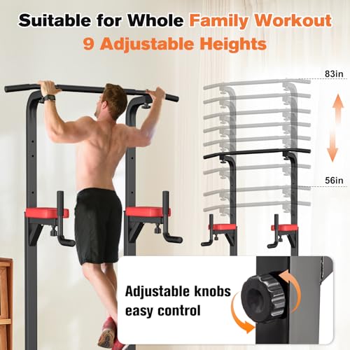 RELIFE REBUILD YOUR LIFE Power Tower Pull Up Bar Station Workout Dip Station for Home Gym Strength Training Fitness Equipment - color: RED