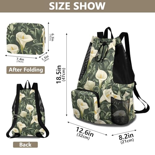 Drawstring Bags For Men Women Climbing Gym Bag With Inside Pockets String Back Pack Waterproof Retro Vintage Calla Lily Flowers