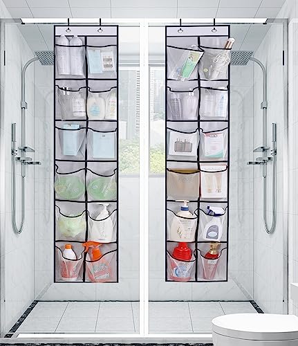 MISSLO Over The Door Shoe Organizer 12 Large Mesh Pockets Hanging Narrow Closet Door, White, 2 Pack - color: White