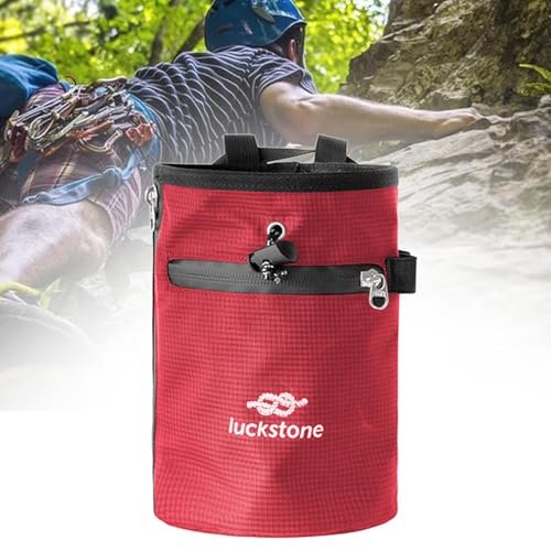 Rock Climbing Chalk Bag Waist Belt Chalk Carrier Bag with Zipper Pocket for Fitness Bowling Gymnastics Gym Weight Lifting - color: Red