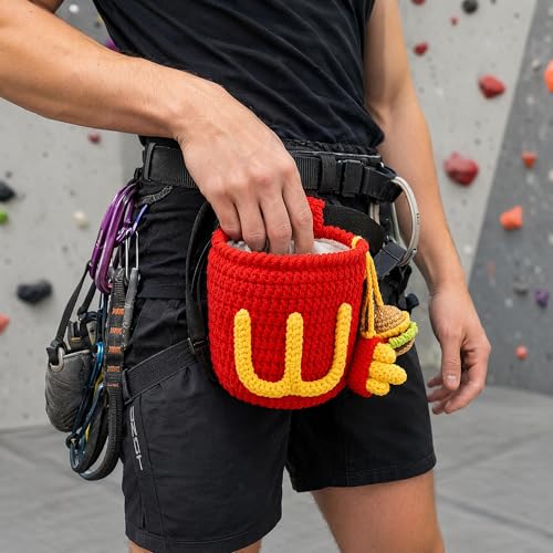 Cute Rock Climbing Chalk Bag, Soft Knitted Climbing Chalk Pouch with Drawstring & Adjustable Belt, Fit Bouldering, Gymnastics & Outdoor Activities for Climbers - color: Red