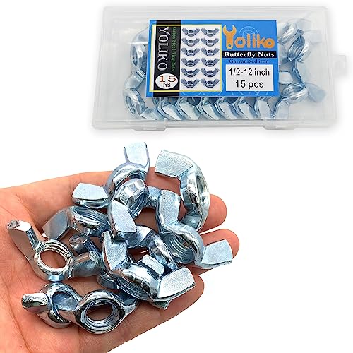 15 PCS 1/2-12 Inch Wingnuts, Quality Carbon Steel Wing Nuts Zinc Plated Fasteners Parts Butterfly Nut, Hand Twist Tighten Hardware Nuts Butterfly Wing-Nut 1/2-12” Assorted Kit - size: 1/2"-12 - Carbon Steel - 15 Pcs