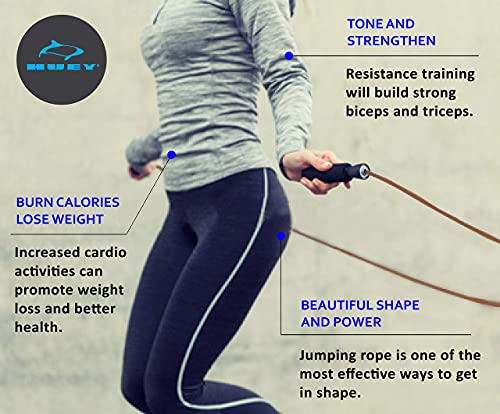 HUEY Sport Leather Jump Rope Skipping Rope for Speed Quiet Training Boxing MMA Cardio Crossfit Fitness Workout Indoor and Outside Exercise for Adult Kids Men and Women (5.5 oz)