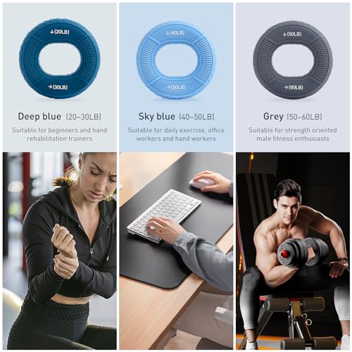 Hand Grip Strengthener, Grip Strength Trainer, Fingers Exerciser - Silicone Rings for Muscle Training Sports Rock Climbing Finger Rehabilitation Training,Hand & Wrist Muscles Trainer Stress Relief,5 Resistance Levels - color: Mixed