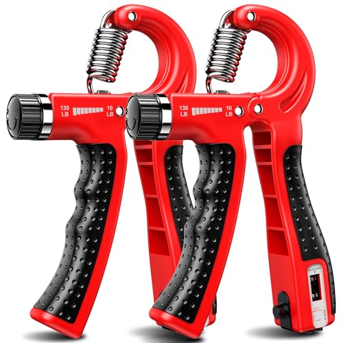 KDG Hand Grip Strengthener 2 Pack Adjustable Resistance 10-130 lbs Forearm Exerciser，Grip Strength Trainer for Muscle Building and Injury Recovery for Athletes - color: Red