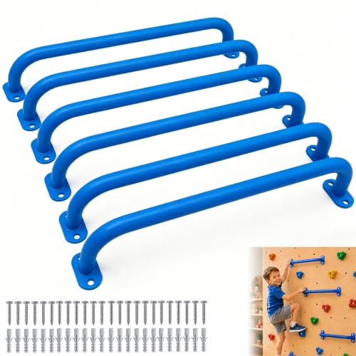 17 Inch Blue Metal Playground Handles Set of 6, Heavy-Duty Climbing Wall Grab Bars, Indoor/Outdoor Monkey Bars for Playground, Backyard, Climbing Frames - color: Blue