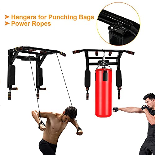 Wall Mounted Pull Up Bar-Heavy Duty Strength Training Fitness Equipment,Multifunctional Power Tower Dip Station Support to 550lbs