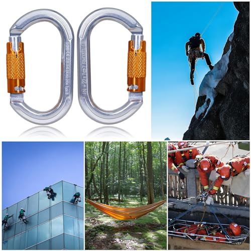 Auto Locking Rock Climbing Carabiner Clips, Heavy Duty Asymmetrical Carabiner Connector Used for Rappelling Rescue Outdoor Climbing, Mountaineer, Hammock, Camping - color: 22KN（3pack）