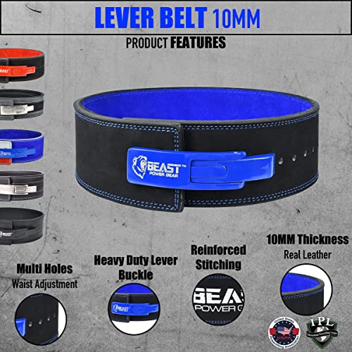 Beast Power Gear Weight Lifting Belt Lever Buckle 10MM 13MM Thick & 4 Inches Free Strap Weightlifting, Powerlifting, Deadlifts, Squats Men Women - color: Black/Blue, size: X-Large