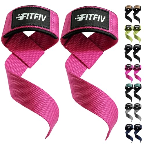 Lifting Straps for Weightlifting, Lifting Wrist Straps for Gym Strength Training, Neoprene-padded Wrist Cushion - Men & Women - color: Pink