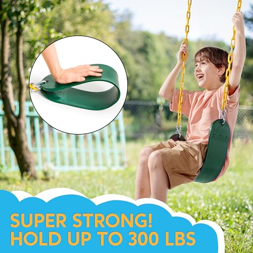TURFEE 3 Pack Green Swing Seats Heavy Duty with 66" Chain, Swing Set Accessories Replacement with Snap Hooks for Kids Outdoor Play Playground, Trees, Backyard (Limit 300lb) - style: Swing set