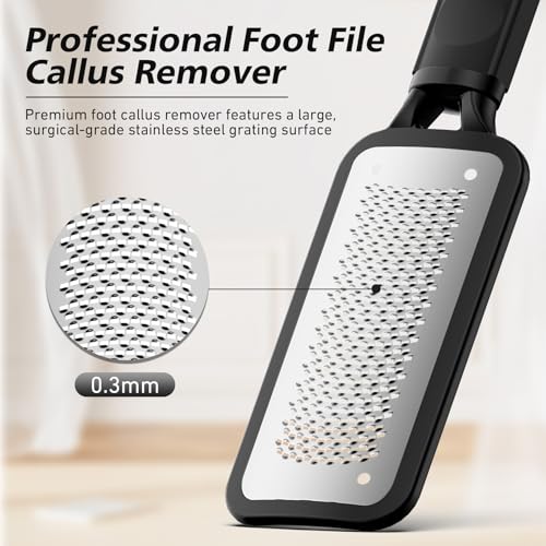 BALUCA Professional Foot File & Callus Remover - Stainless Steel Foot Rasp & Metal Feet Scrubber, Pedicure Tool for Hard Skin & Dead Skin Removal, Cracked Heel Repair for Baby Soft Feet (Black) - color: Black