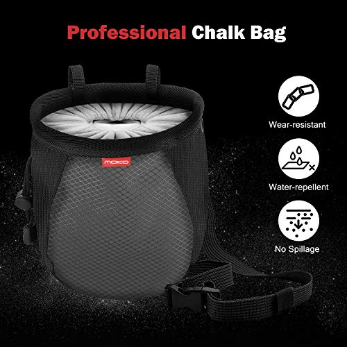 Moko Rock Climbing Chalk Bag, Bouldering Chalk Pot Bucket with Adjustable Belt & Carabiner Drawstring Climbing Gear - color: Gray & Black, style: Cylinder