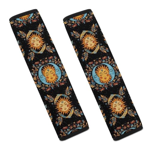 2 Pack Breathable Car Seat Straps Shoulder Pads for Adults and Children, All Vehicles, Mystic Floral Boho Bohemian Hippy Mandala Sun Moon Harness Pads Strap, Pressure Relief - color: Pattern 56