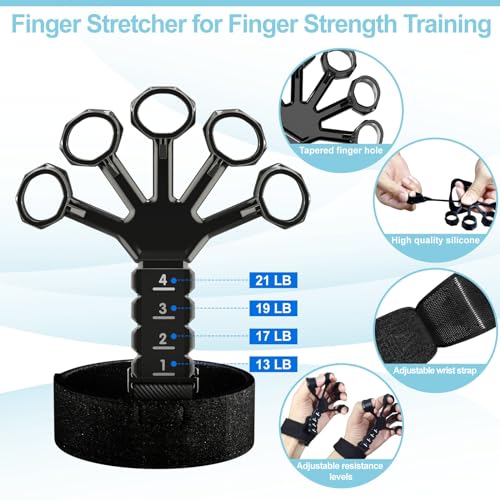 ACOTANT Grip Strength Trainer(5 Pack) with Finger Exerciser, Hand Grip Strengthener, Finger Stretcher,Grip Ring & Stress Relief Ball for Muscle Building and Injury Recover with Carry Bag - color: BLACK