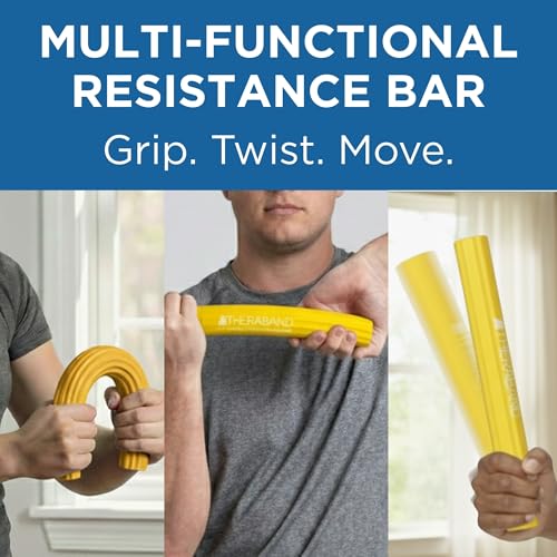THERABAND FlexBar Resistance Bar, Extra Light, Wrist & Forearm, Yellow | Flex therapy bar for physical therapy, wrist and forearm exercise, with a non slip grip - color: Yellow - Extra Light, style: New Version