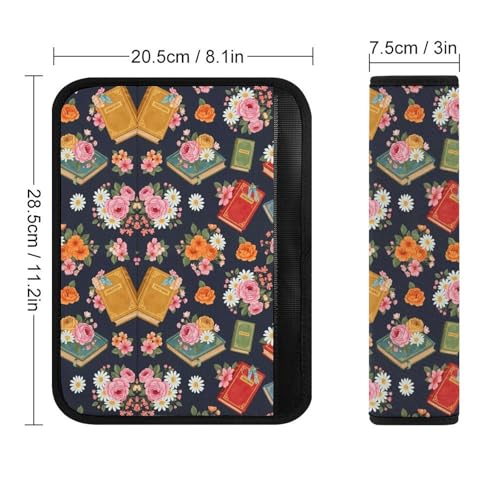 2PCS Readers Librarian Reading Flowers Book Car Seat Straps Shoulder Pads Universal Soft and Comfortable Seat Belt Covers Cushion for Child, All Vehicles, Shock Absorption - color: Pattern 493