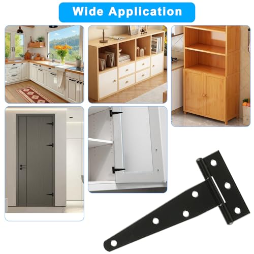 4 Pcs 5 inch T Strap Hinges Heavy Duty, Shed Door Gate Hinges | 5 inch t hinges Heavy Duty Black Outdoor Tee Hinge for Wooden Fences, Barn Door Gates Hinge for Shed Door Hardware - size: 5 Inch
