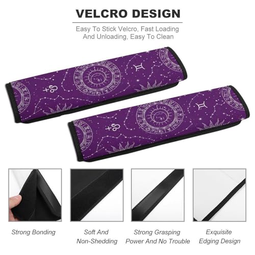 2 Pack Sun Moon Astrology Chart Purple Car Seat Straps Shoulder Pads Universal Soft and Comfortable Seat Belt Cushion for Adults and Children, Stroller Pushchair High Chair - color: Pattern 596