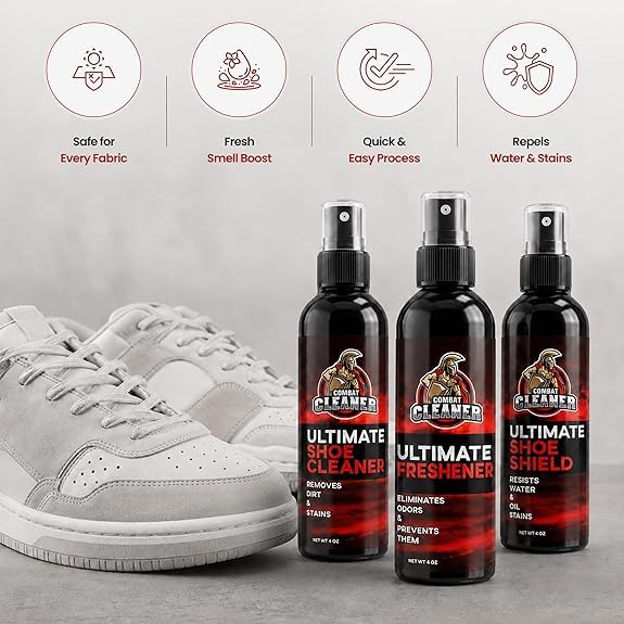 Combat Cleaner Shoe Cleaning Kit – Complete Sneaker Care Solution for Leather, Suede, Canvas, Mesh, Nubuck & More - color: Shoe Cleaner+shield+freshner