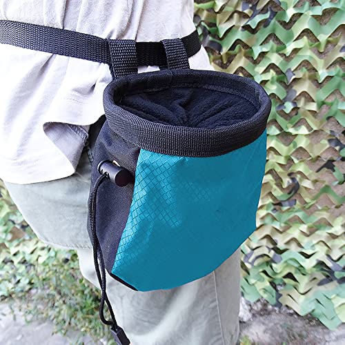 Rock Climbing Chalk Bag with Belt and Zipper Pocket for Fitness Gym Weight Lifting Hunting Bouldering Drawstring Magnesia Sack - color: Blue