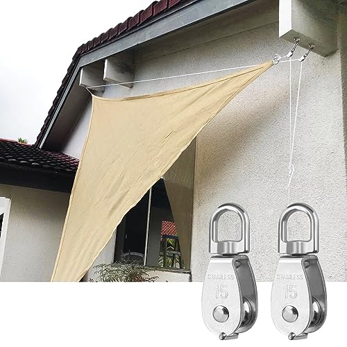 18 PCS M15 Stainless Steel Crane Pulley Blocks with Swivel Hooks, Anti-Rust, Durable Single Pulley Block, Reliable Lifting and Towing Wheels for Wire Rope, Camping, Hiking, and More by GENHAKON