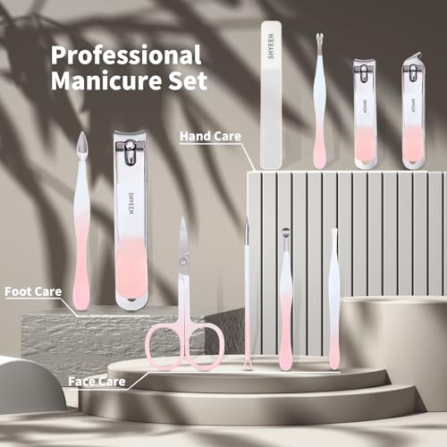 Manicure Set, 10 pcs High-Carbon Steel Nail Clippers Set, Portable Mini Manicure and Pedicure Kit, Travel Grooming Nail Kit with Leather Bag for Men and Women - color: Pink