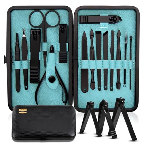 Utopia Care Manicure Set Professional Nail Clippers Kit | 16 Pcs Manicure & Pedicure Nail Kit for Men Women with Fingernail & Toenail Clippers and Premium Travel Case - color: Black, size: Pack of 16