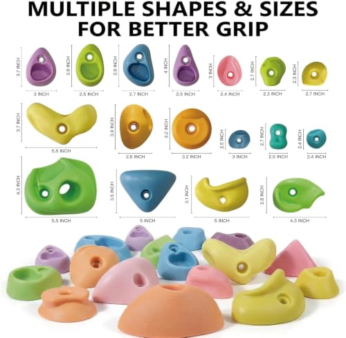 Rock Climbing Holds for Kids, 36-Piece Set with Hardware, Pastel - color: 36 Pcs - Pastel Color