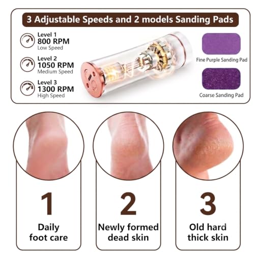 Electric Callus Remover for Feet, Rechargable Foot File | 3 Speeds Foot Callus Remover, Waterproof Pedicure Kit with Foot Cream, Professional Feet Care for Dead, Hard Cracked Dry Skin - color: White