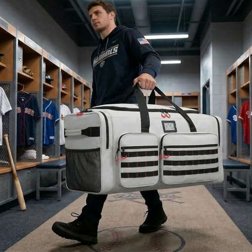 135L Extra Large Duffle Bag, Heavy Duty Sports Gym Travel Duffel Bag | for Basketball, Baseball, Hockey, Football, Helmets, and Pads - color: Grey