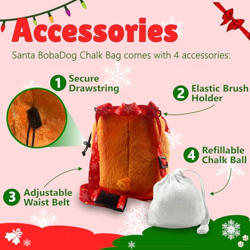 Rock Climbing Chalk Bag + Refillable Ball – Boba Dog Plush Animal Bag - style: Christmas Chalk Bag + Refillable Ball