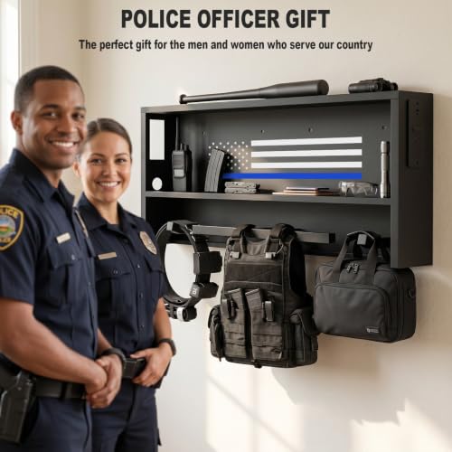 Police Gear Rack with Built-in Power Strip, Tactical Gear Organizer Stand for Duty Belt, Police Vest, Body Armor, Plate Carrier, Helmet Storage, Heavy Duty Gear Rack - size: Wall Mounted