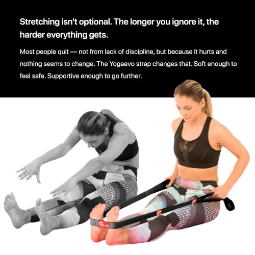 YogaEVO Elastic Stretching Strap with Loops for Physical Therapy | 2-in-1 Yoga Strap & Resistance Band — Flexibility & Back Recovery - color: Black