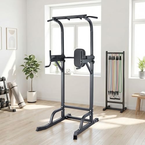 Free Standing Power Tower Pull Up Bar and Dip Station,Adjustable Strength Training Pull-Up Bars for Full Body Workout, Multifunction Dip Station Home Gym for Pull-Ups, Dips, Push-Ups, Leg Raises