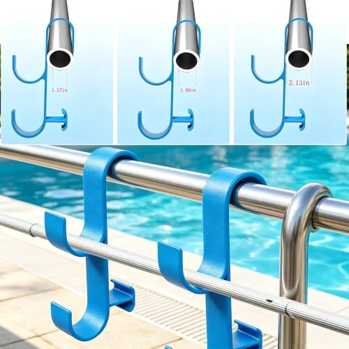 2Pcs Above Ground Pool Pole Hooks, Double Hanging Bracket for Pool Telescopic Pole, Leaf Skimmer Net & Vacuum Hose, Pool Rail Accessory Storage Hanger(Blue) - color: Blue