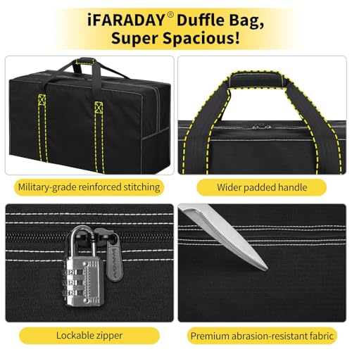 iFARADAY 130L Extra Large Travel Duffle Bag, 35 inch, Black