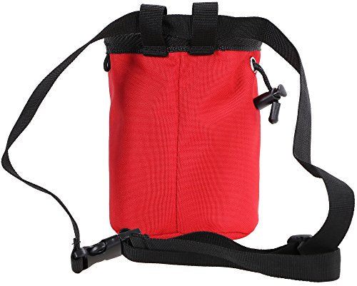 AMC Rock Climbing Panda Embroidered Chalk Bag with Zipper Pocket - color: Red