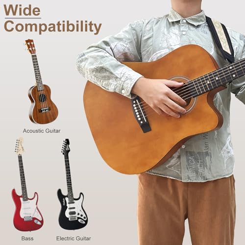 Bass Guitar Strap, Jacquard Embroidery Guitar Strap with Head Cowhide Leather End for Bass, Electric & Acoustic Guitars, Comes with Complete Accessories, Comfortable and Intimate, Elegant Green Flower - color: Elegant Green Flowers