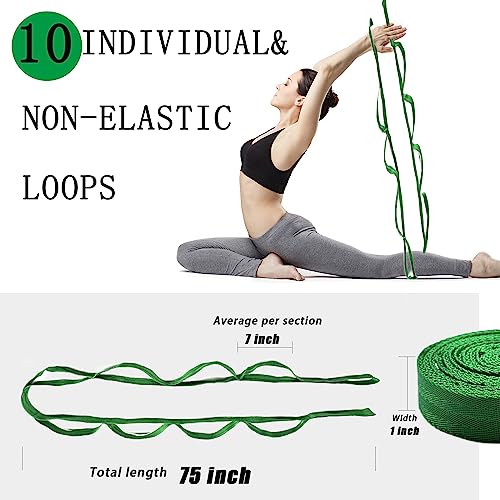 Stretching Strap Yoga Strap with Loops, Stretch Straps for Physical Therapy, Non-Elastic Exercise Strap for Pilates, Dance and Gymnastics with Workout Guide - color: Dark Green