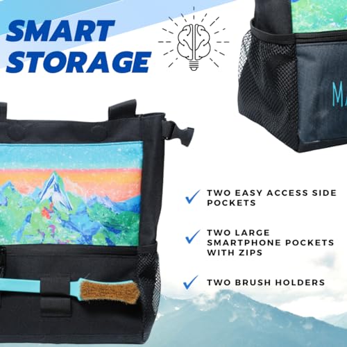 Bouldering Chalk Bucket Large Self-Standing Chalk Bag with Magnetic Closure, Fleece Lining, Zippered Pockets & Brush Holders