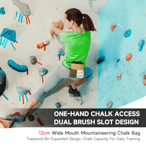 RiToEasysports Chalk Bag, Large Capacity Rock Climbing Wide Mouth Chalk Bag with Front Pocket for Bouldering Gym Training - size: Small Khaki