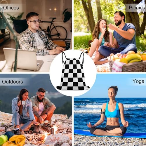 Beam Backpack Drawstring Sack Large Capacity for Soccer Basketball Sports Equipment Travel Men Women, Race Checkerboard Checkered Black And White Bags - color: Picture (34)