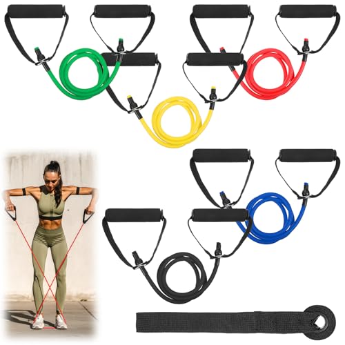 5PCS Resistance Bands with Handles 5-Level Stretch Exercise Pull Up Bands Physical Resistance Tube with Door Anchor for Men Women Muscle Toning Strength Training Home Workouts Fitness Pilates