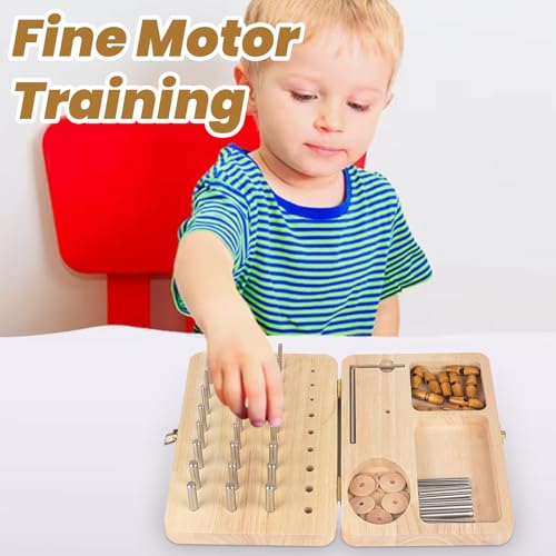 Wooden Pegboard for Finger Dexterity, 36-Hole Hand Therapy Peg Board with Multifunctional Test Kit to Improve Fine Motor Skills and Finger Dexterity