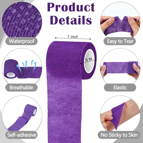 Treela 64 Pack 2 Inch X 5 Yard Self Adherent Cohesive Wrap Bandages Breathable Athletic Tape Self Adhesive Bandage Tape Elastic Rolls for Wrist Ankle(Dark Purple) - color: Dark Purple, size: 2 Inch X 5 Yard